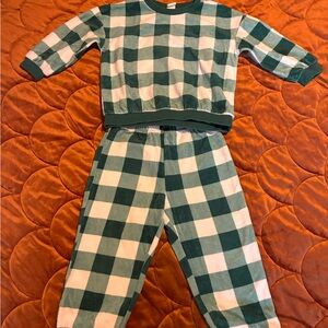H&M Kids Sweatsuit Set in Green and White Plaid - 3T